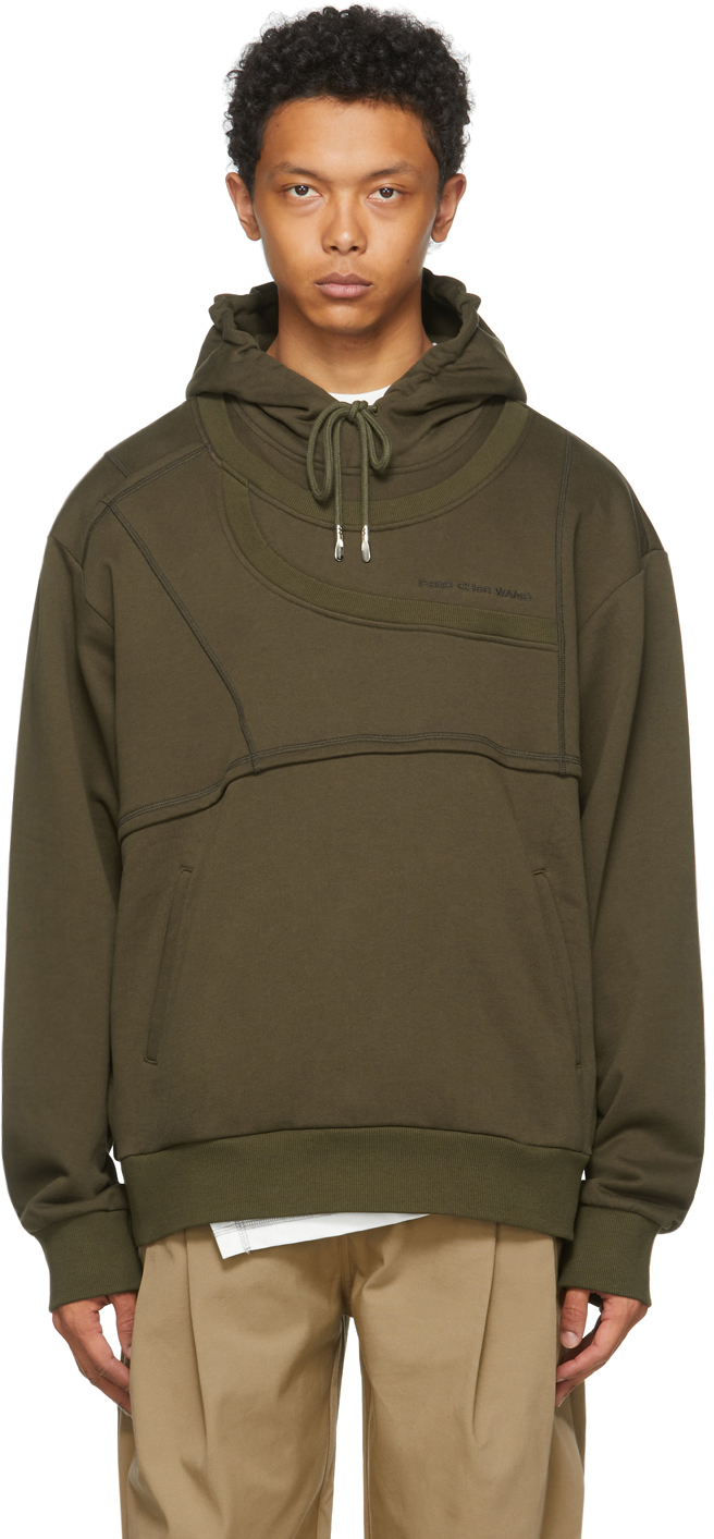 Feng Chen Wang: SSENSE Exclusive Green French Terry Paneled Hoodie | SSENSE