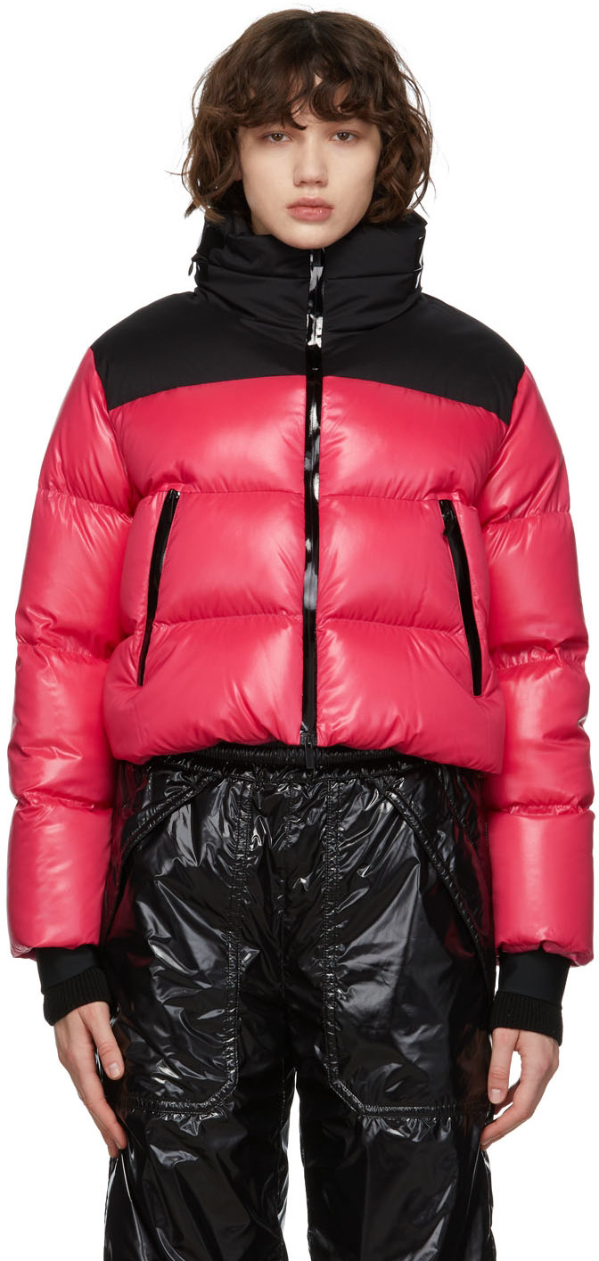 Moncler: Pink & Black Down Cropped Jacket | SSENSE
