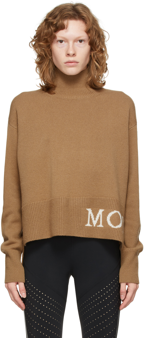 Moncler Logo Cashmere & Wool Mockneck Sweater In Beige | ModeSens