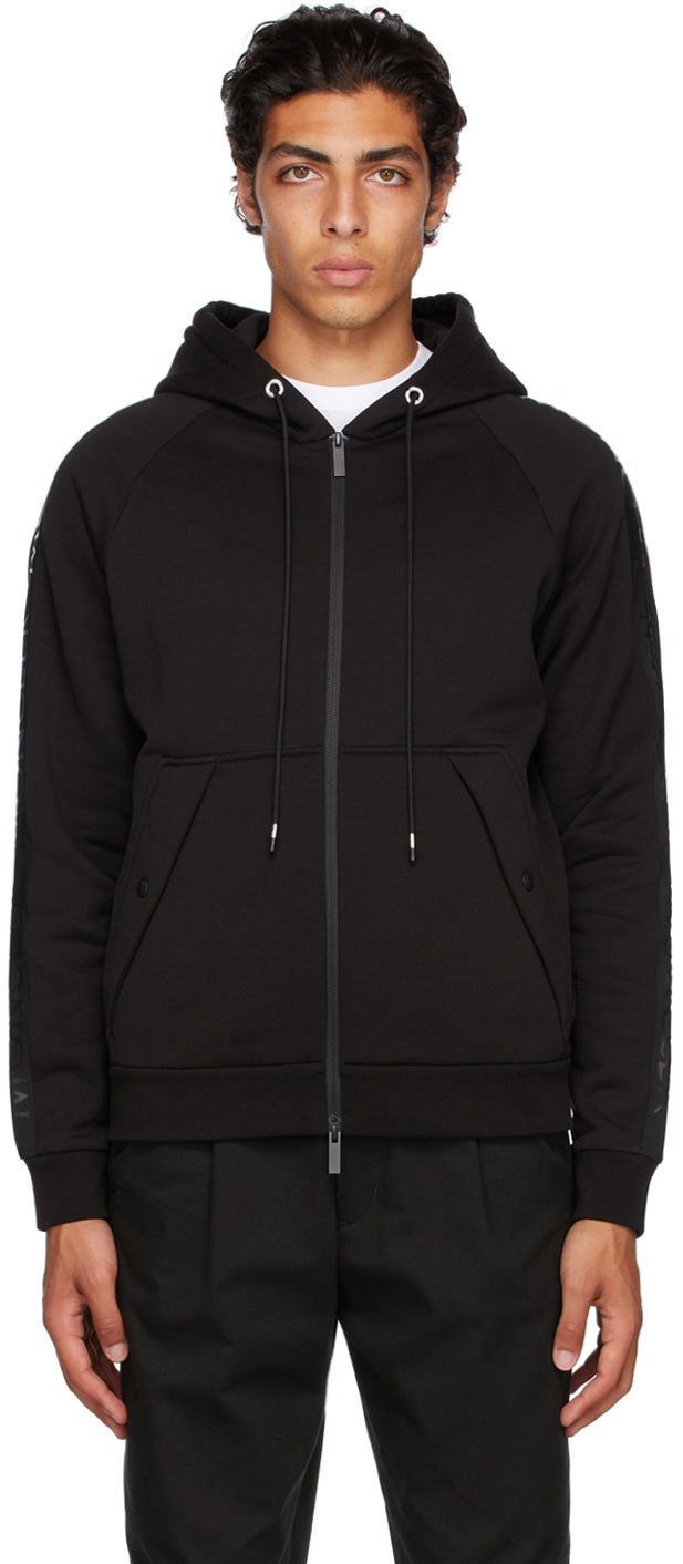 Mens Sweatshirts  Moncler Monogram Zip-Up Hoodie Black > Revalue Global