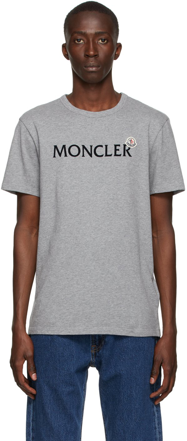 Moncler: Grey Lettering Graphic T-Shirt | SSENSE UK