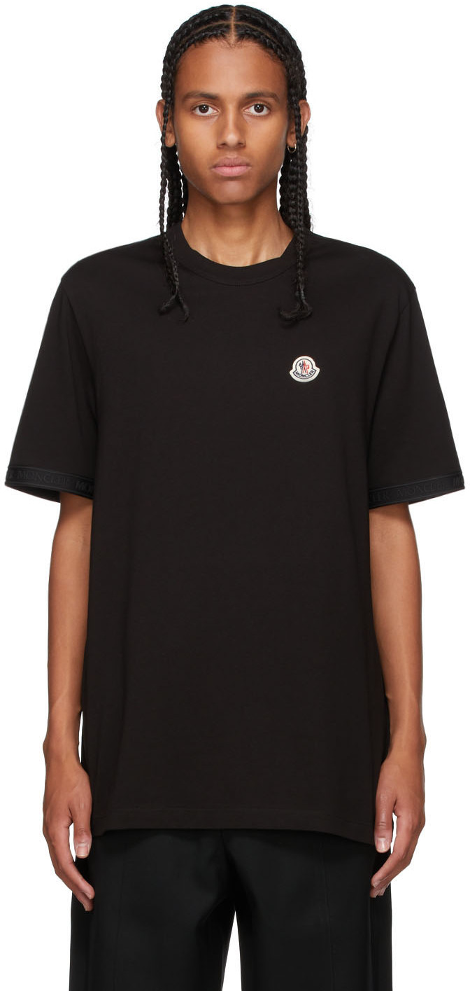 Moncler: Black Rubberized Logo T-Shirt | SSENSE