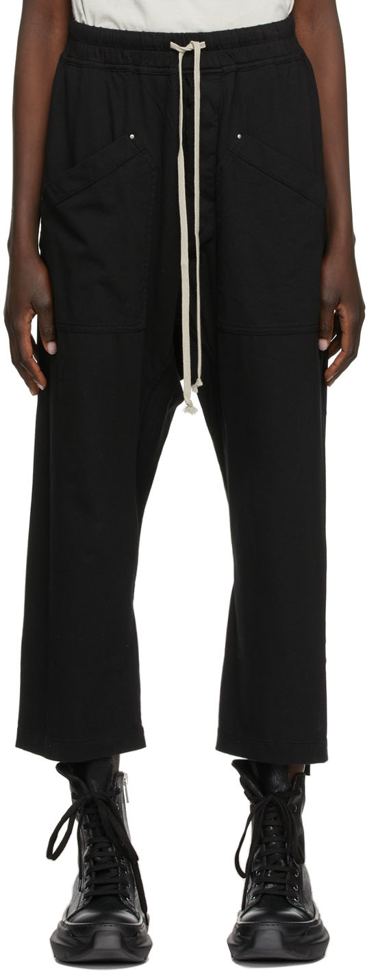 Black Cargo Drawstring Cropped Lounge Pants