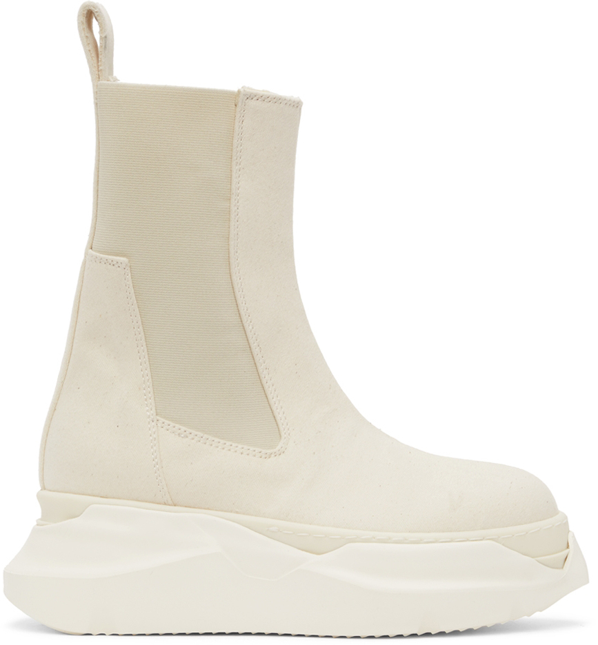 Off-White Cotton Beatle Abstract Boots by Rick Owens Drkshdw on Sale