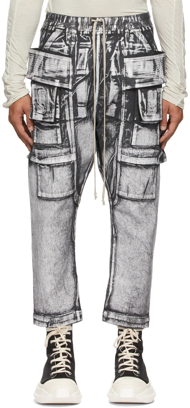 Rick Owens Drkshdw Black & White Creatch Cargo Pants | Smart Closet