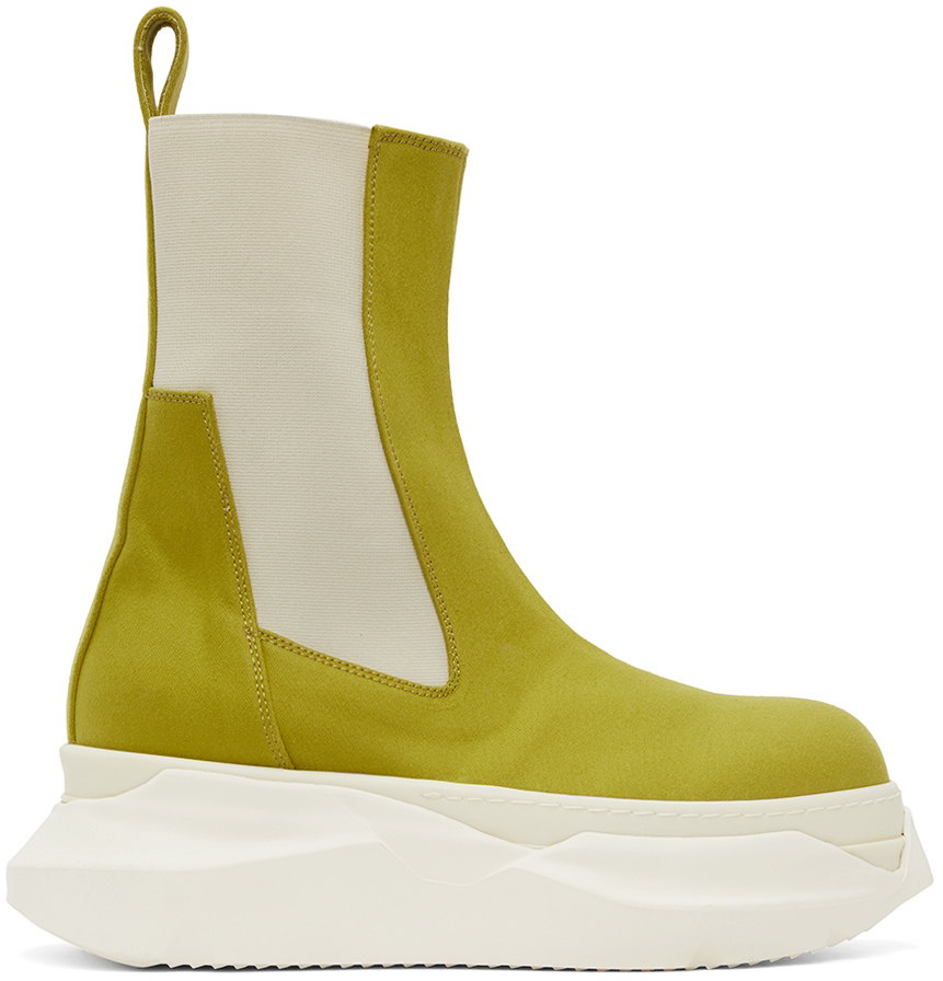 Rick Owens Drkshdw Green & Off-White Beatle Abstract Chelsea Boots