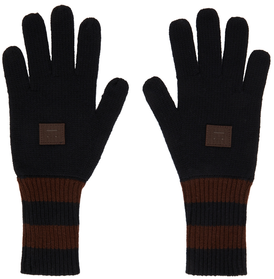 Acne Studios Black Brown Striped Face Patch Gloves
