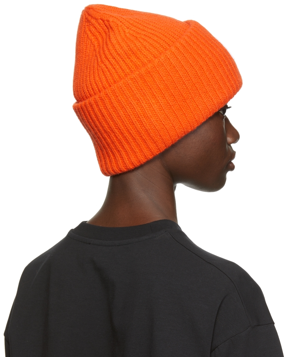 Acne Studios Orange Face Patch Beanie 