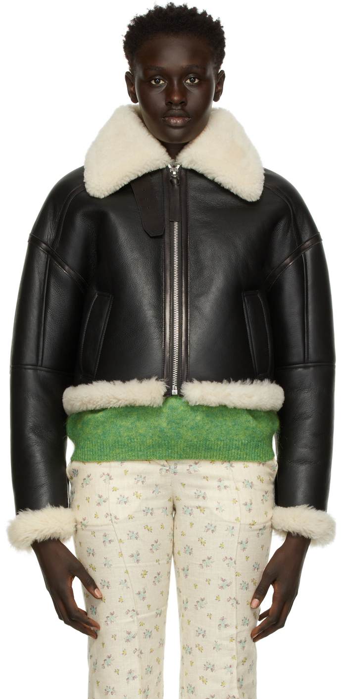 black and white shearling jacket
