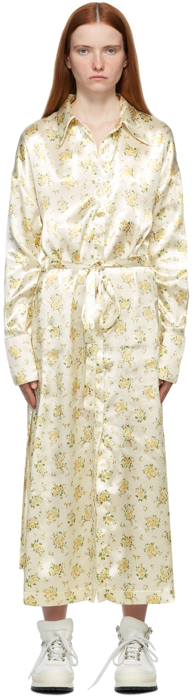 Acne Studios Yellow Satin Floral Dress