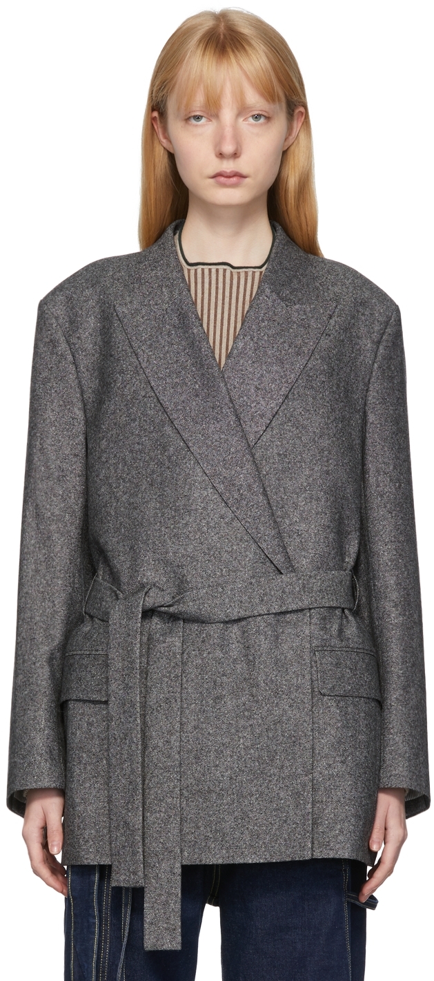 Acne Studios Grey Double Breasted Belted Blazer
