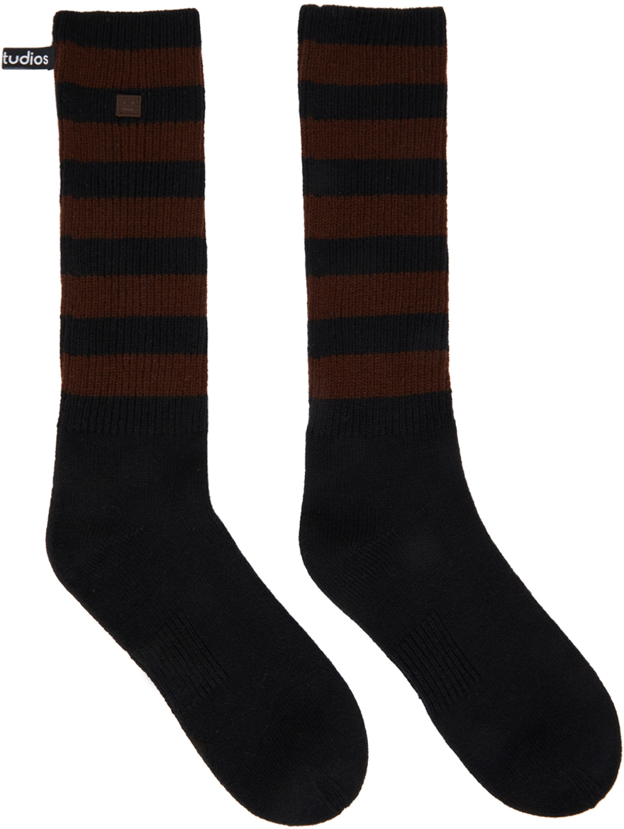 Acne Studios Black & Brown Striped Face Patch Socks