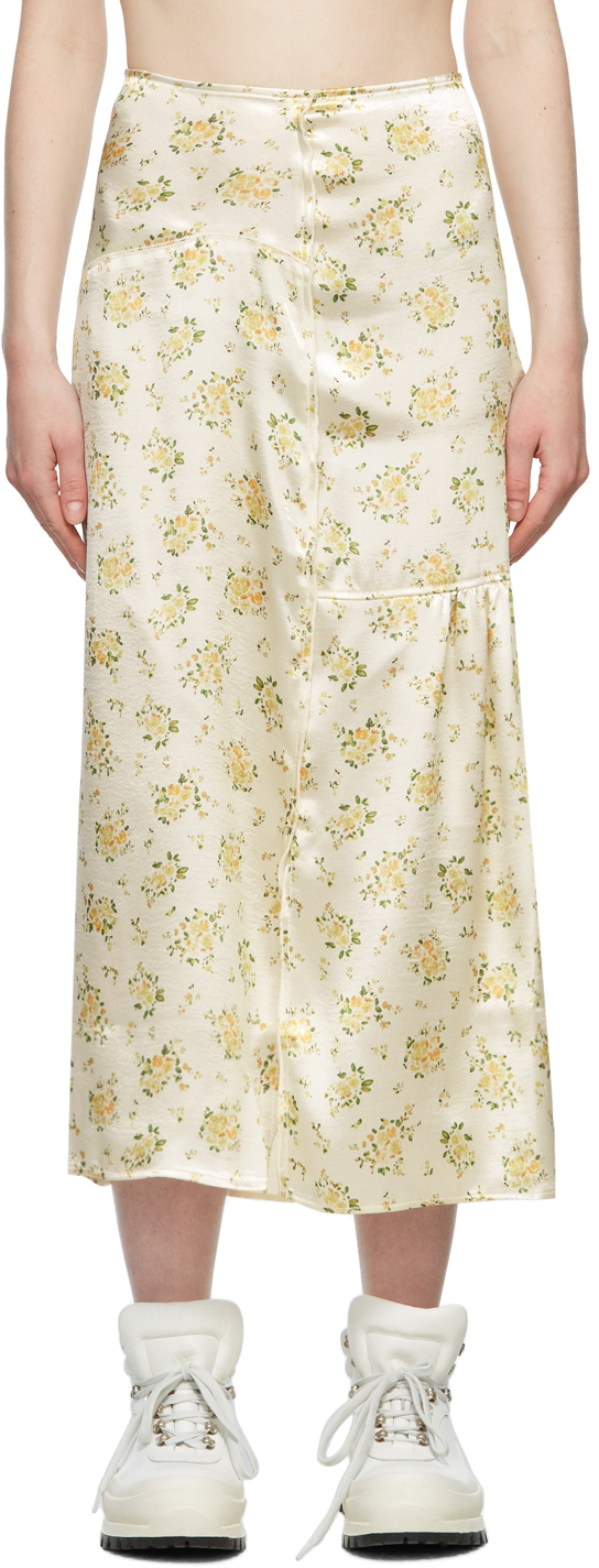 Acne Studios Yellow Satin Floral Skirt
