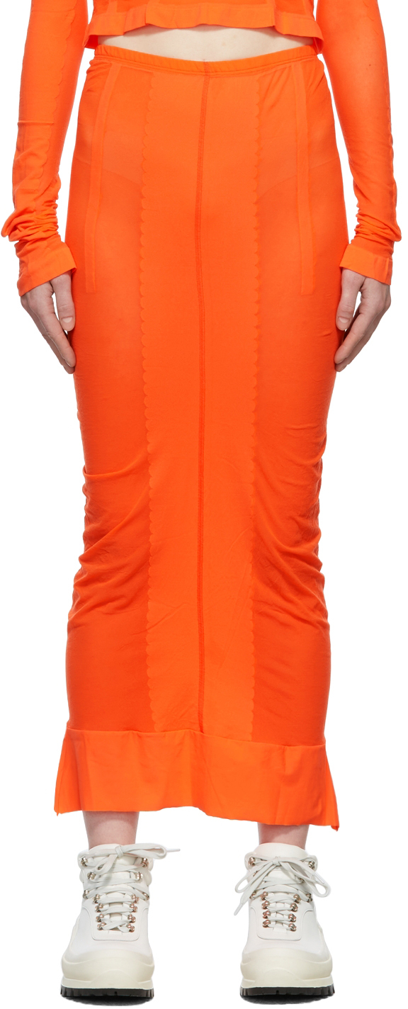 Acne Studios Orange Semi-Sheer Paneled Midi Skirt