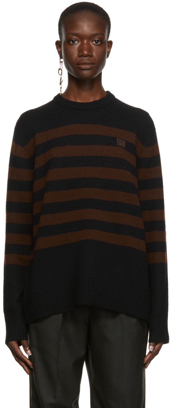 Acne Studios Black Brown Wool Striped Patch Sweater