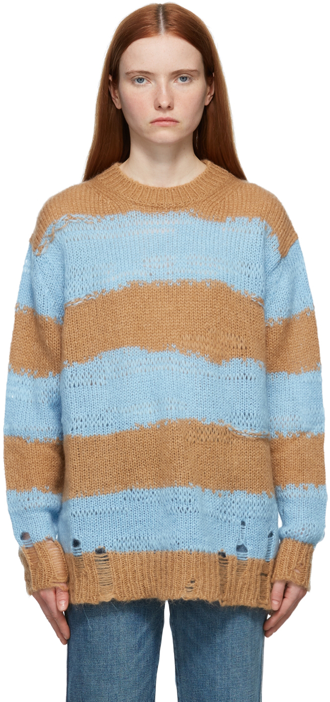 Acne Studios Brown & Blue Distressed Striped Sweater | Smart Closet