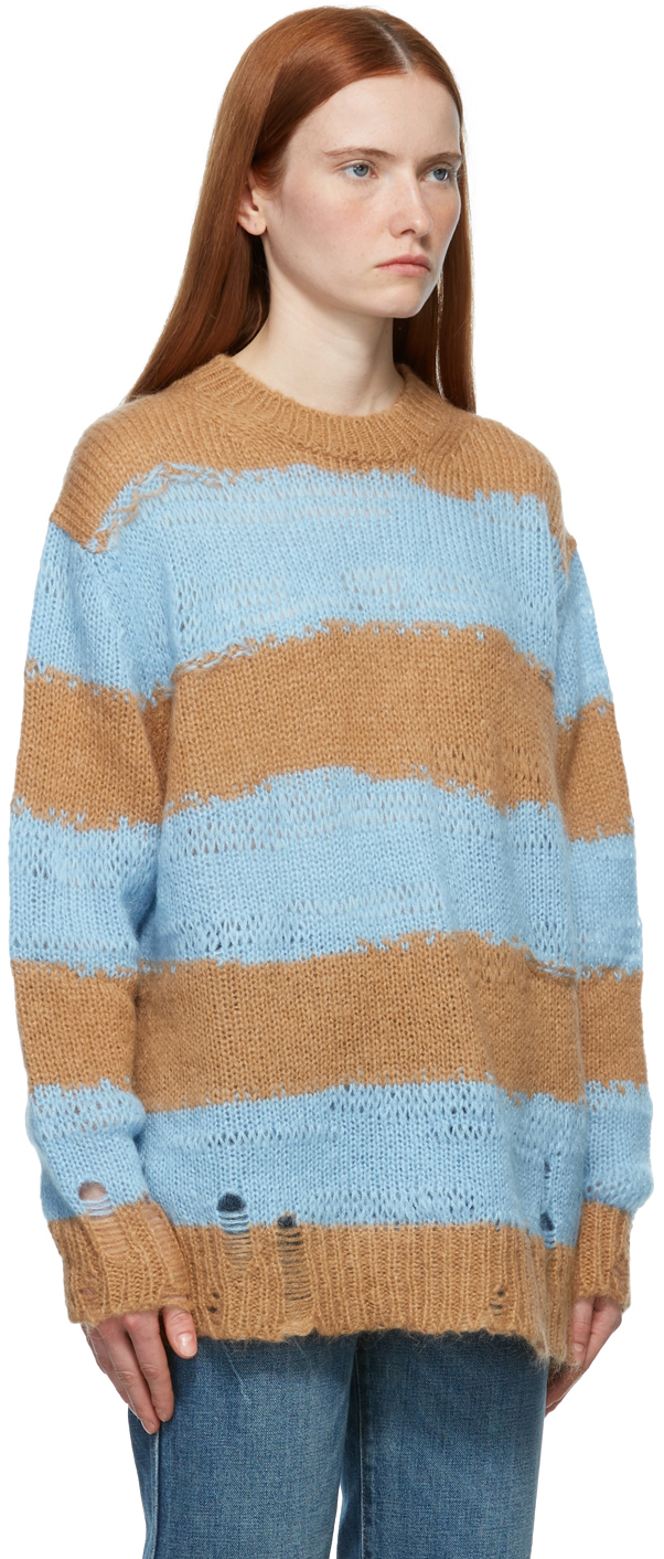 Acne Studios Brown & Blue Distressed Striped Sweater | Smart Closet