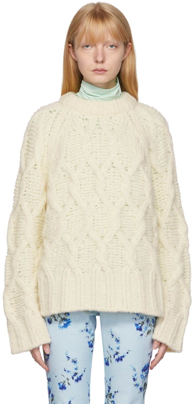 Acne Studios Off-White Cable Knit Crewneck Sweater