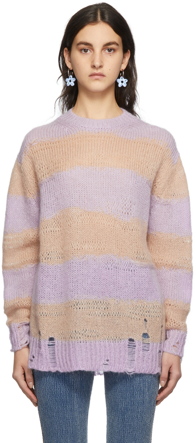 Acne Studios SSENSE Exclusive Purple & Beige Kalia Block Stripe Sweater
