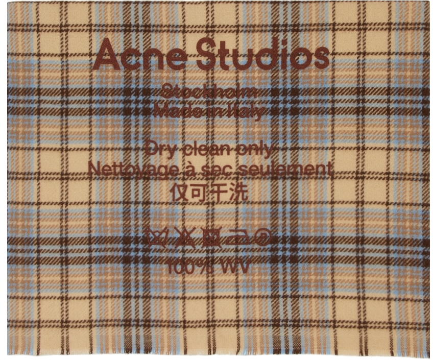 Acne Studios Beige & Brown Wool Tartan Scarf