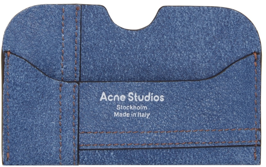 Acne Studios Blue Denim Logo Card Holder
