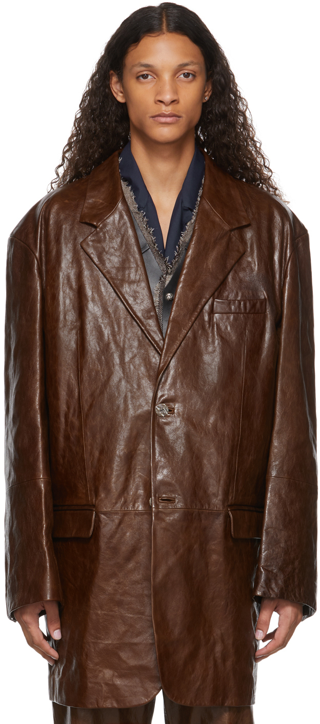 Acne Studios Brown Lambskin Suit Jacket