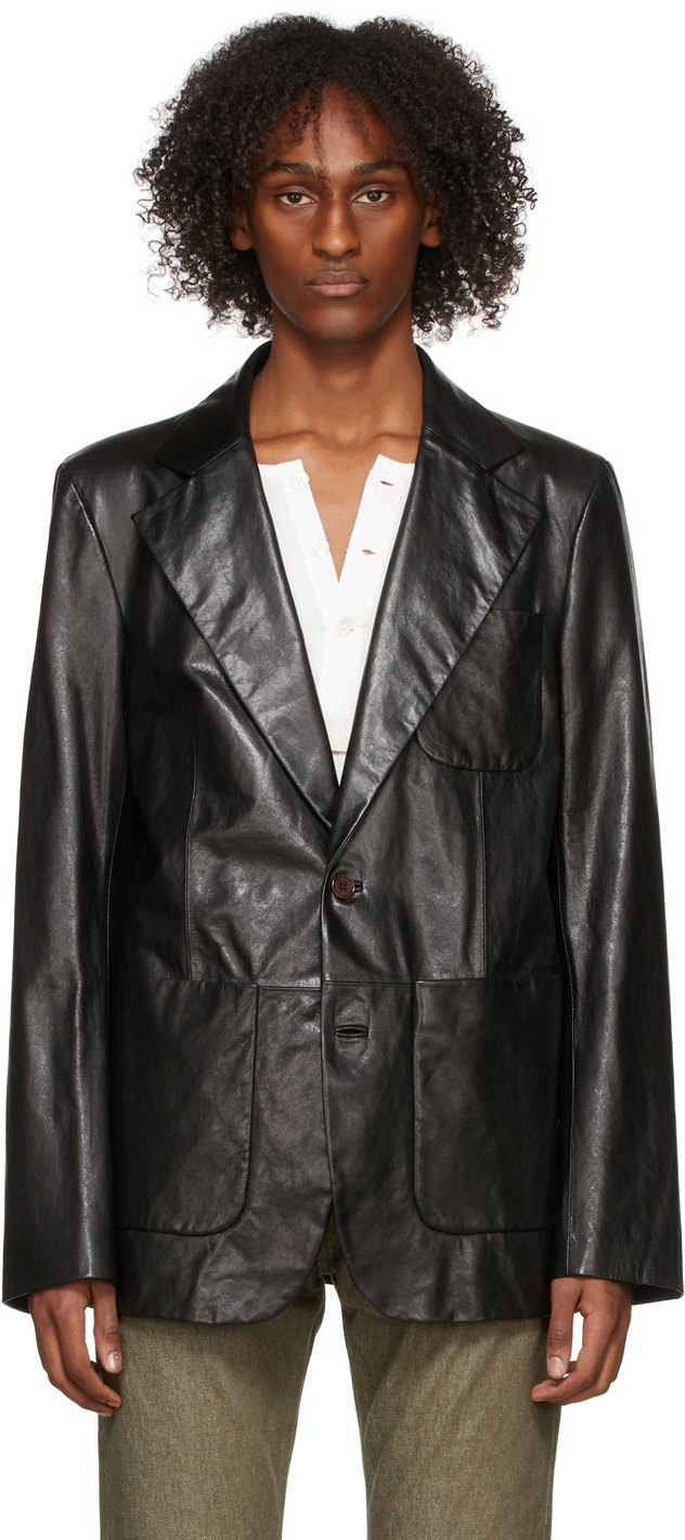 Acne Studios: Black Leather Suit Jacket | SSENSE