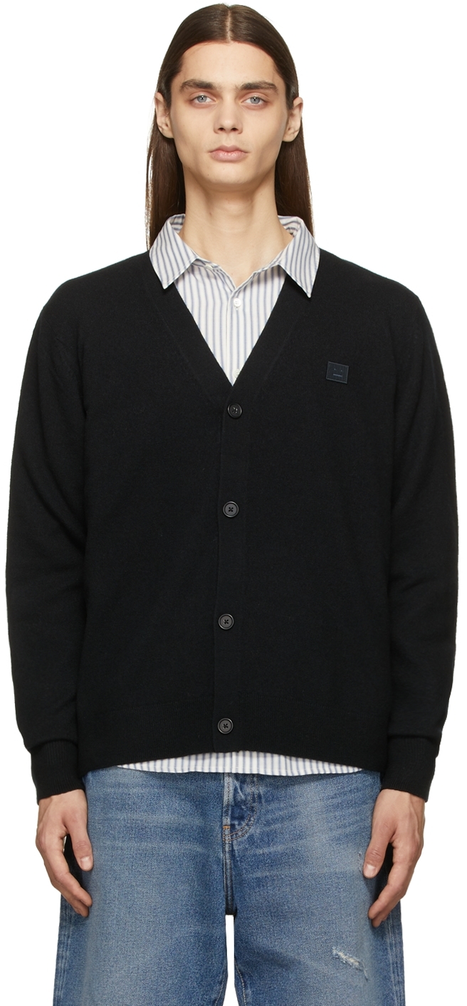 Acne Studios: Black Wool V-Neck Cardigan | SSENSE Canada