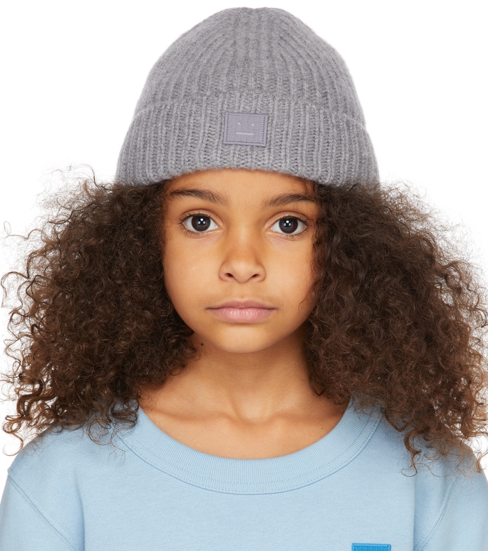 Kids Grey Mini Face Patch Beanie by Acne Studios on Sale