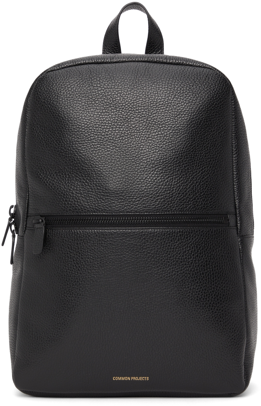 Common Projects Black Grained Leather Simple Backpack