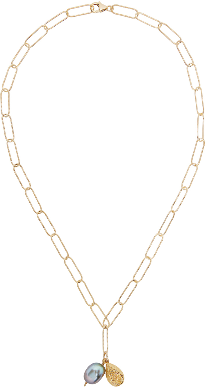 SSENSE Exclusive Gold Solitary Tear Dusk Paperclip Necklace