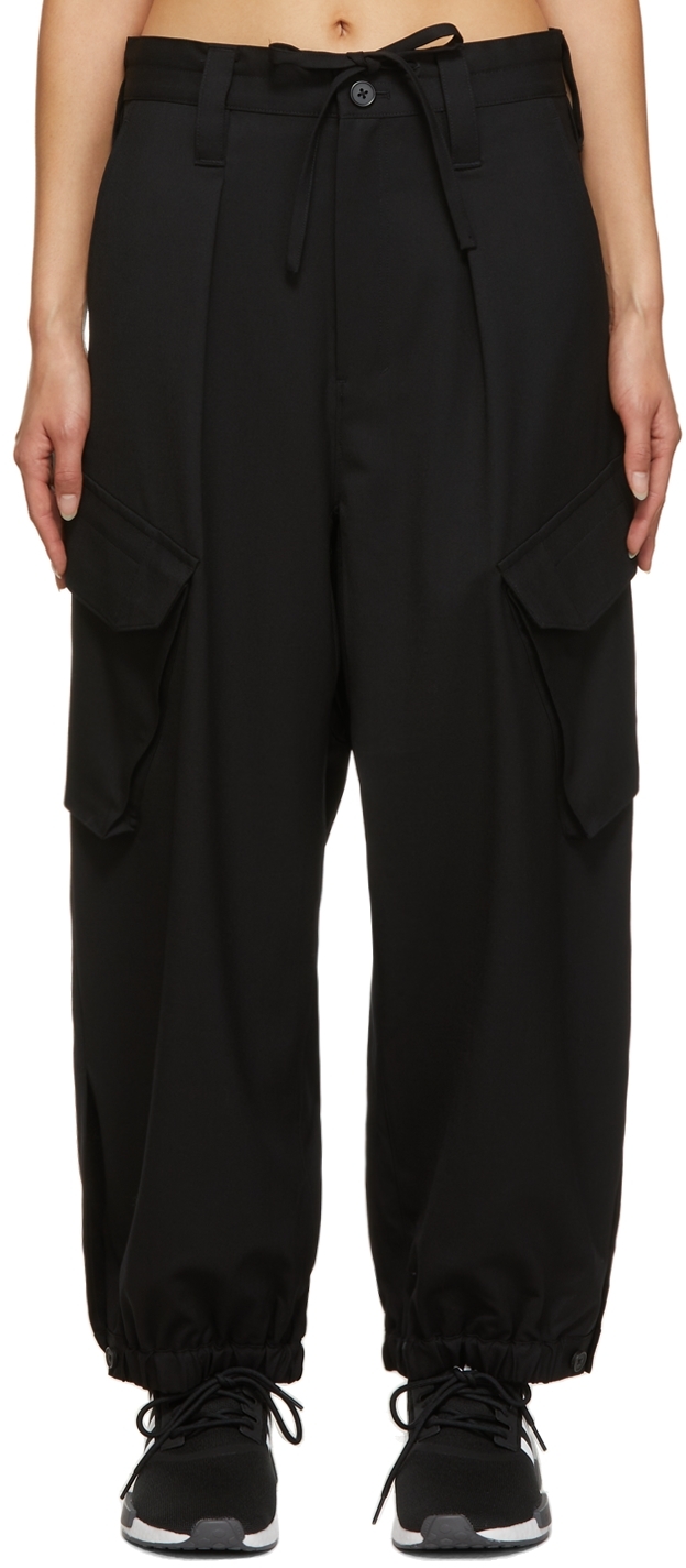 Black Refined Wool Stretch Cargo Pants by Y-3 on Sale