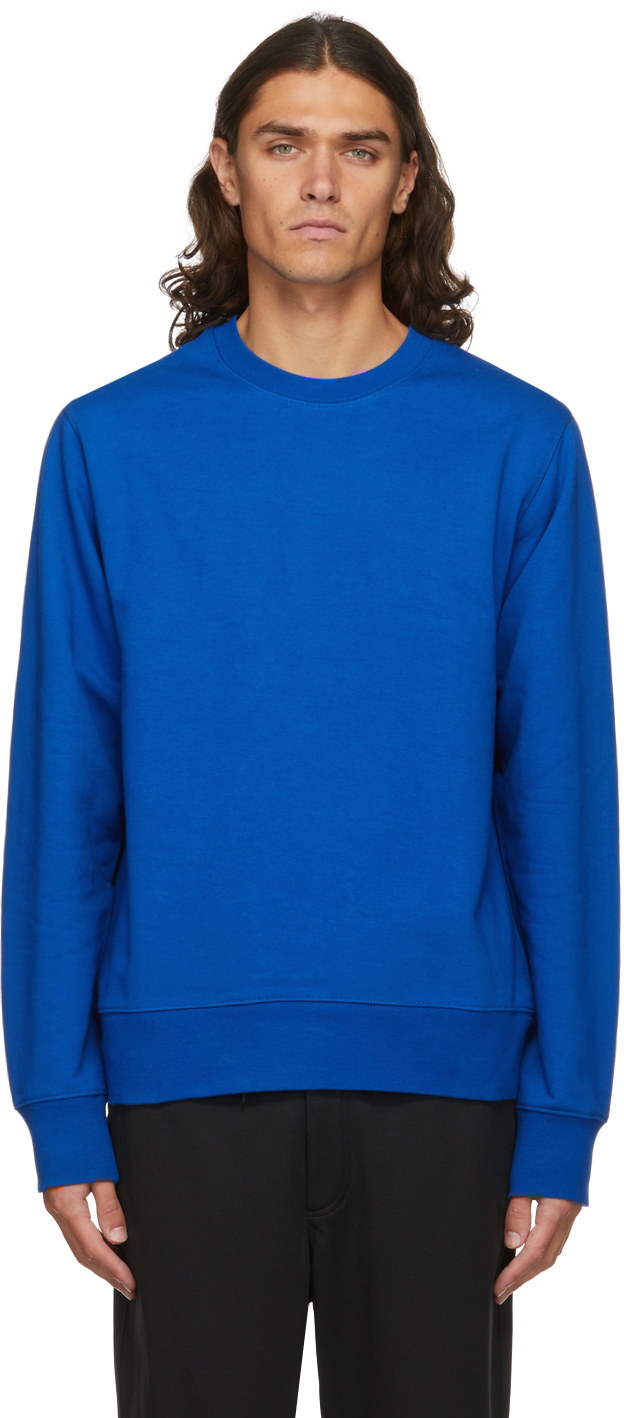 Y-3 ブルー ロゴ クルーネック スウェットシャツ