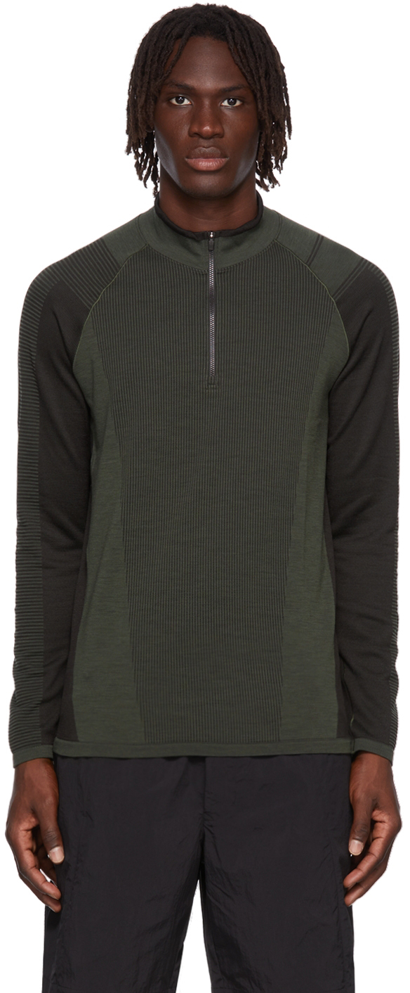 Y-3 Khaki & Black Half-Zip Long Sleeve T-Shirt