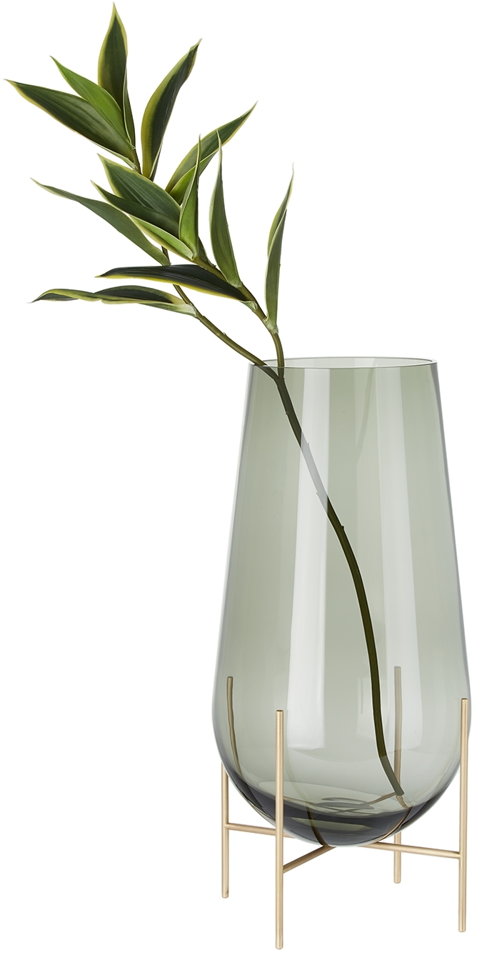 Menu Smoke Glass & Brass Medium Échasse Vase In Smoke Glass / Brushe