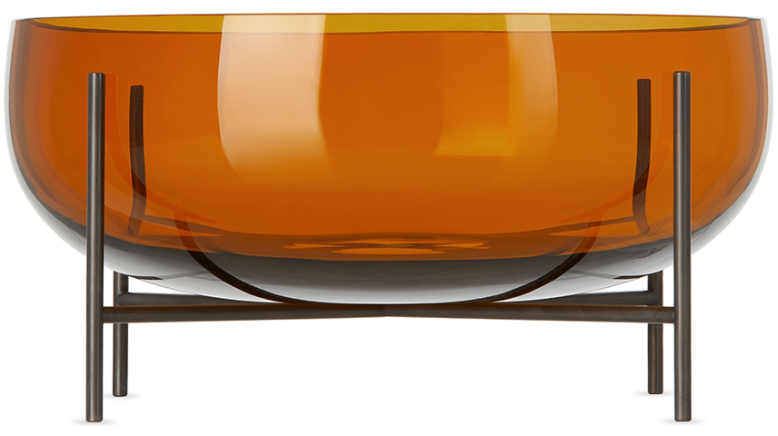 Menu Orange Large Échasse Bowl In Amber Glass / Bronze