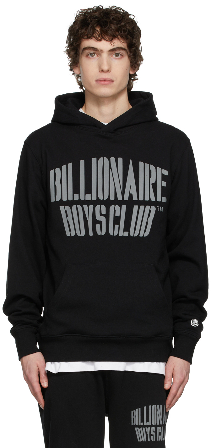 Billionaire Boys Club: Black Stencil Logo Popover Hoodie | SSENSE