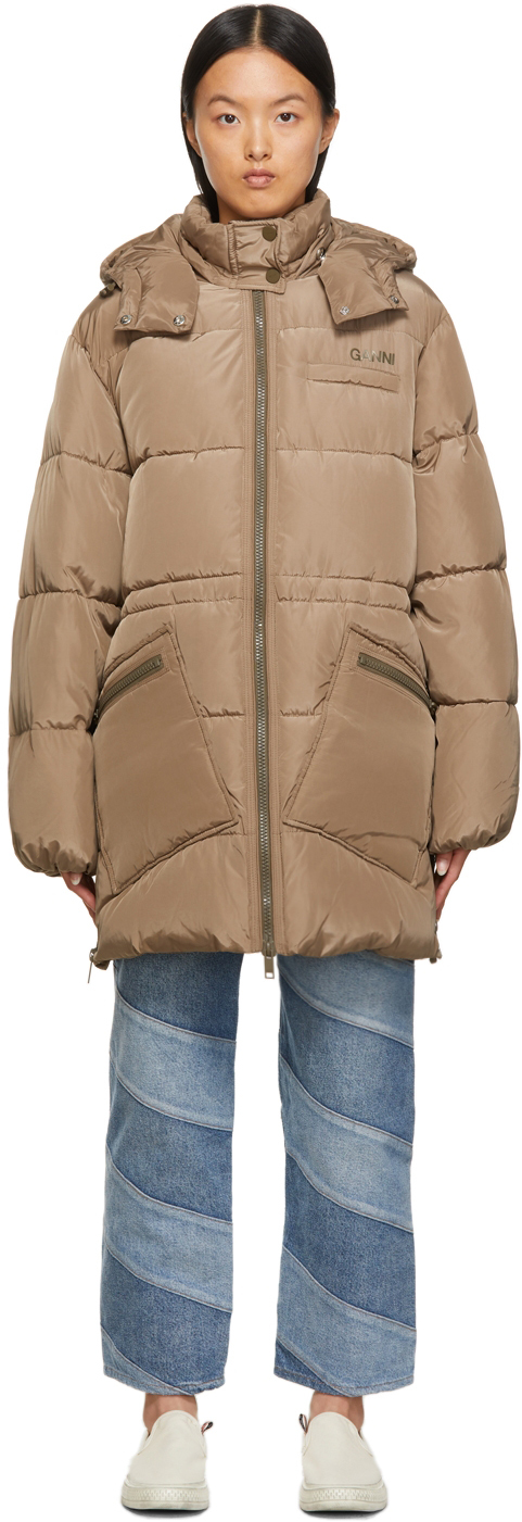 GANNI Taupe Insulated Puffer Jacket