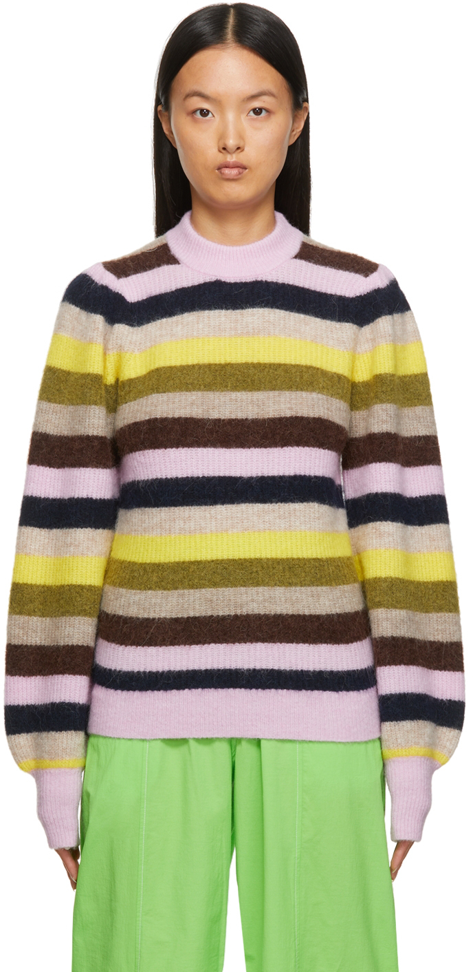 GANNI Multicolor Wool Knit Crewneck Sweater