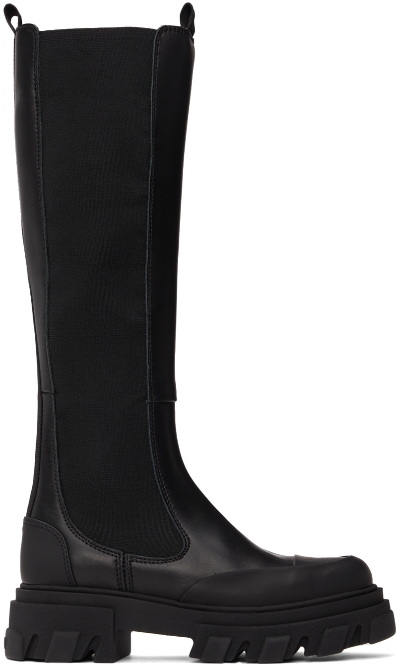 GANNI Black Leather Tall Boots