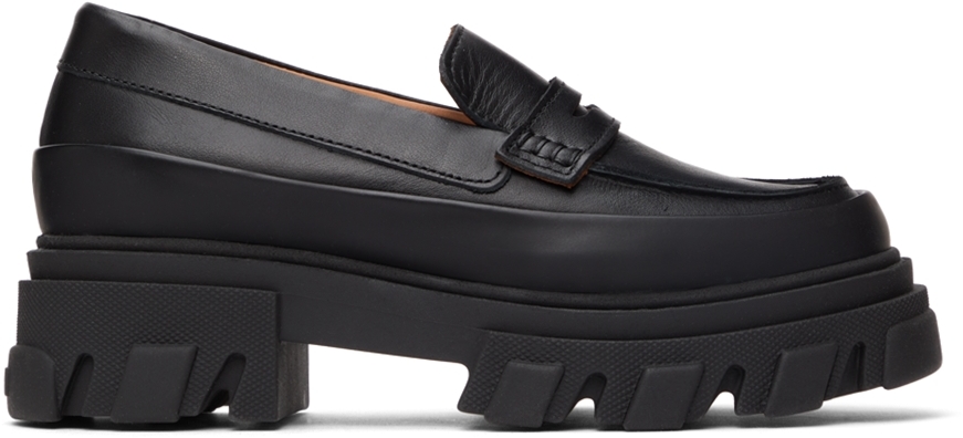 GANNI: Black Leather Platform Loafers | SSENSE