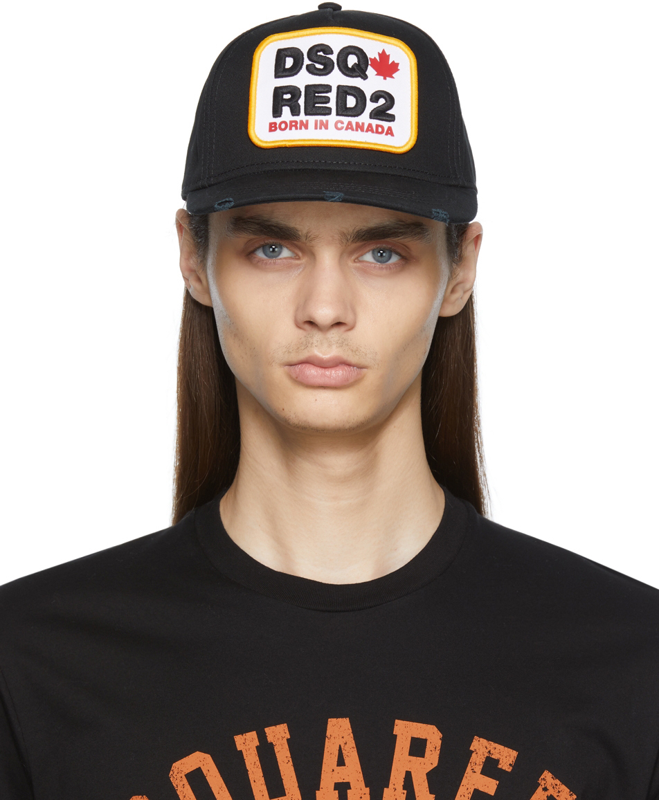Black Embroidered Leaf Logo Cap by Dsquared2 on Sale