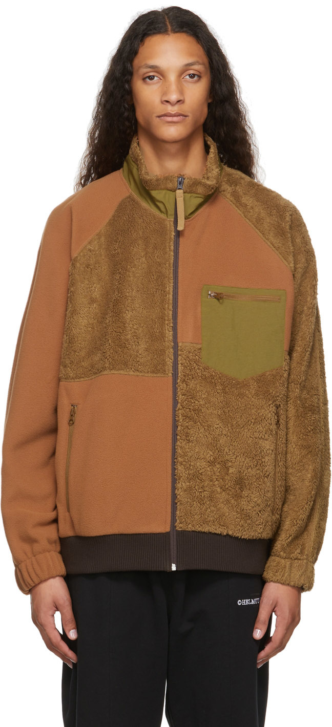 Helmut Lang Brown & Green Patchwork Fleece Sweatshirt