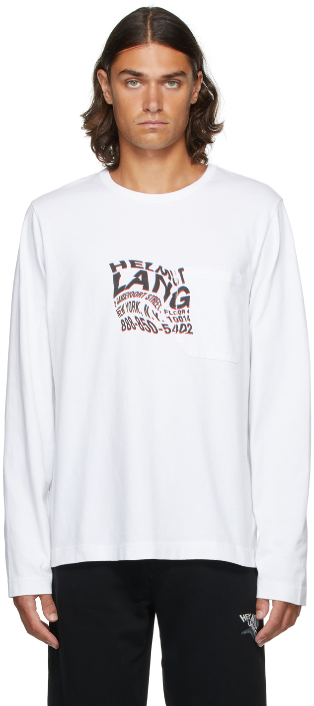 & White Spread Logo Long Sleeve T-Shirt Ssense Uomo Abbigliamento Top e t-shirt Top 
