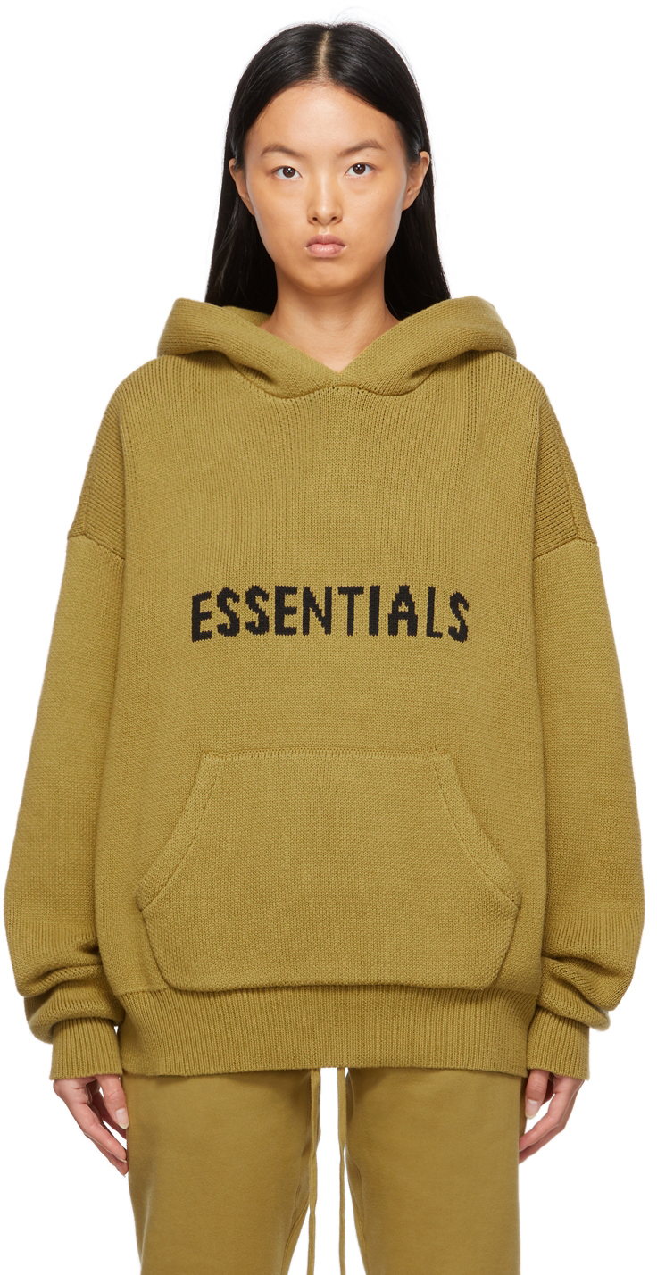essentials khaki knit logo hoodie online discount
