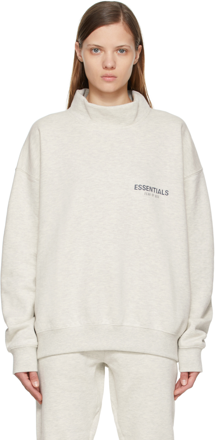 Essentials: Grey Pullover Mock Neck Sweatshirt | SSENSE