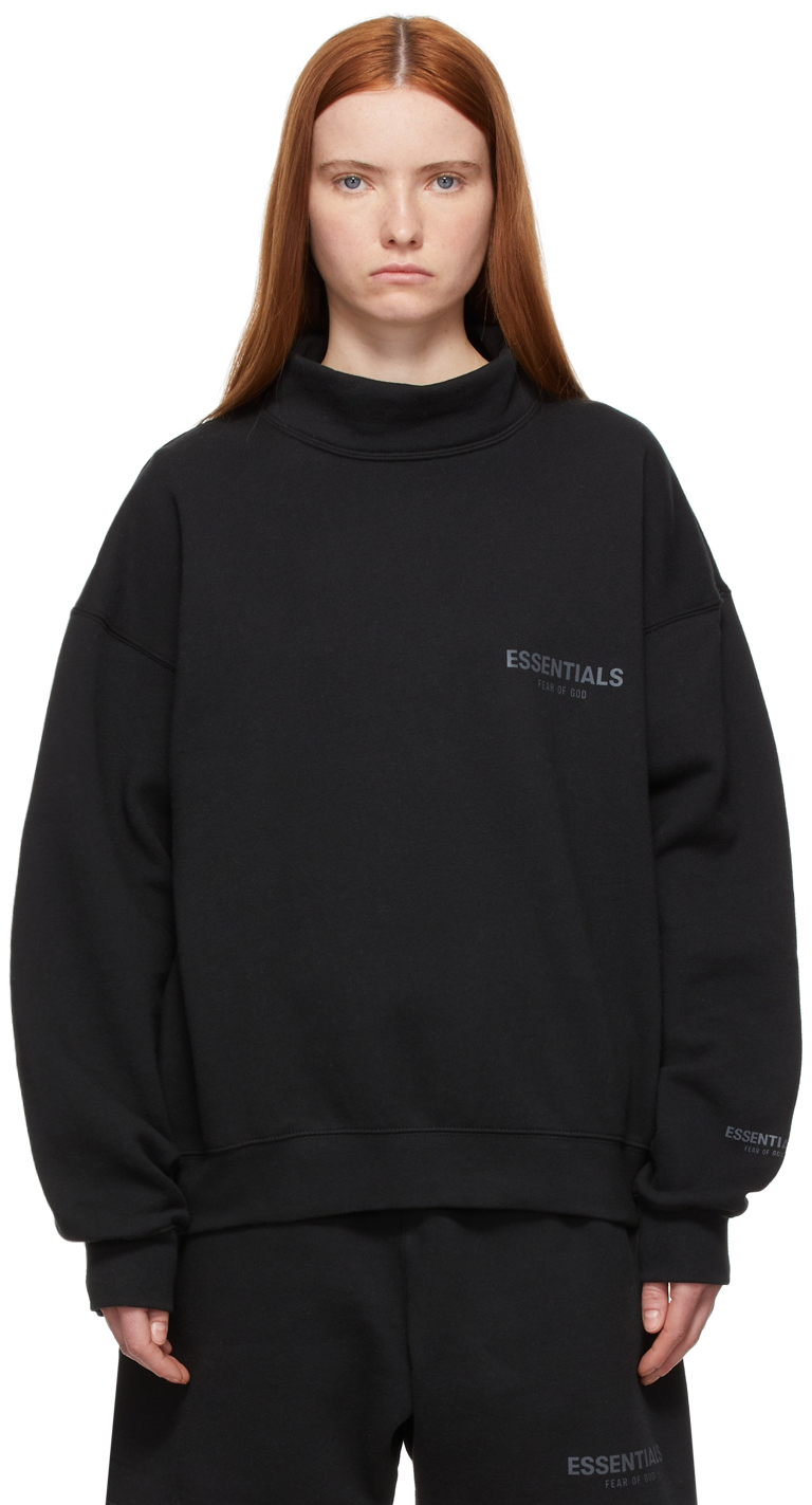 Essentials Black Pullover Mockneck Sweatshirt