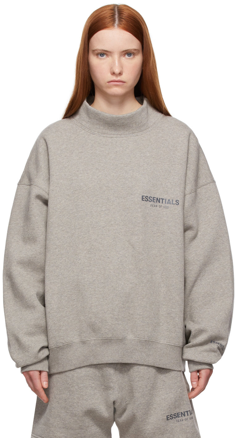 Grey Pullover Mockneck Sweatshirt by Essentials on Sale