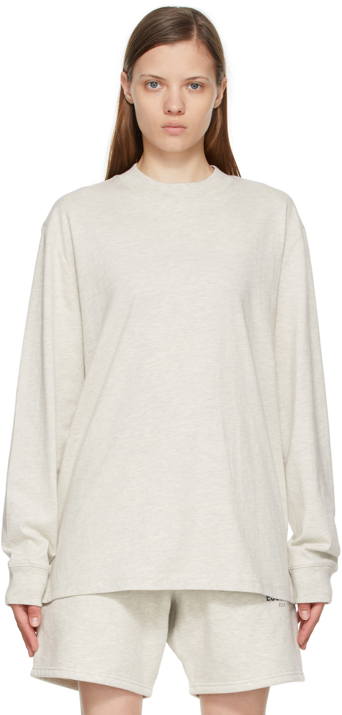 Essentials: Grey Logo Long Sleeve T-Shirt | SSENSE