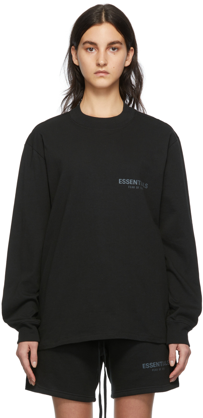 Essentials SSENSE Exclusive Black Logo Long Sleeve T-Shirt